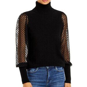 Black Turtleneck Sweater with Sheer Sleeves -  Sz M